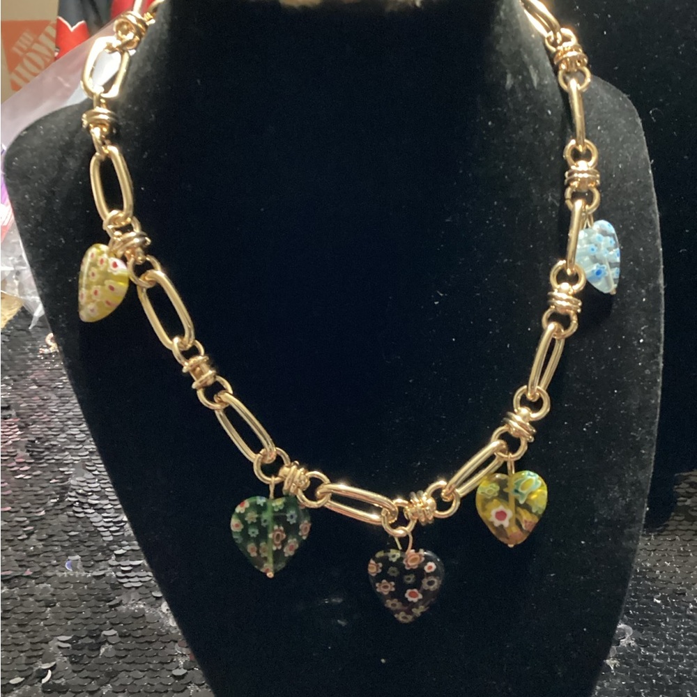 Gold Heart Lucite Charm Necklace